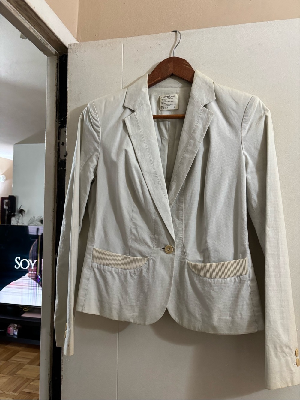 Calvin Klein Women's Light Cream Single-Button Blazer